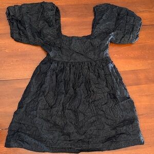 Altar'd State Black Puff-Sleeve Floral Jacquard Dress for Girls - Women’s Small